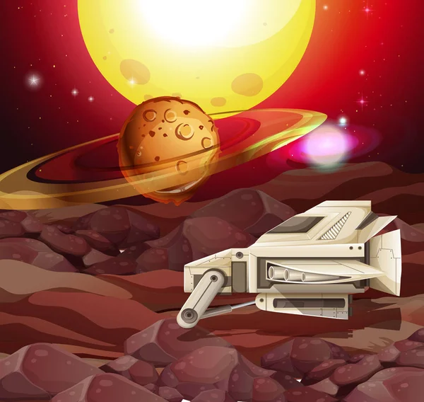 Hintergrundszene mit Raumschiff auf dem Planeten — Stockvektor