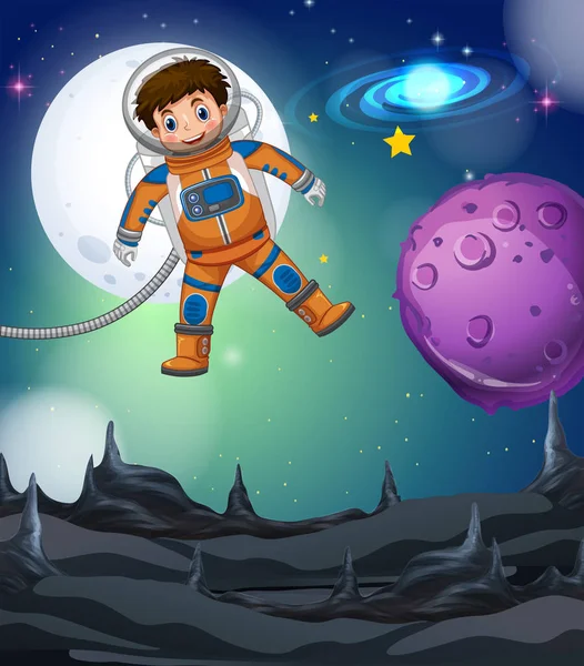 Astronaut fliegt in die tiefe Galaxie — Stockvektor