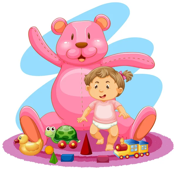 Baby girl and pink teddybear