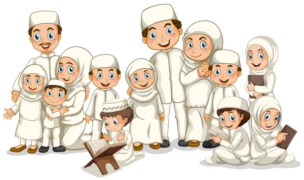 Família muçulmana em traje branco —  Vetores de Stock