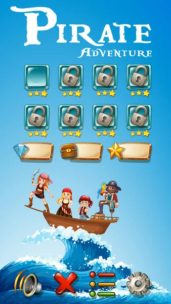 Modèle de jeu avec thème aventure pirate — Image vectorielle