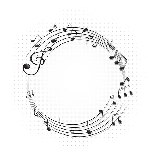 Marco redondo con notas musicales en escalas — Vector de stock