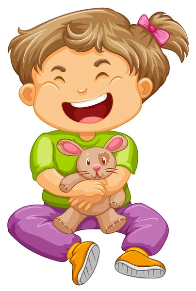 Little toddler girl with bunny doll — Stock Vector