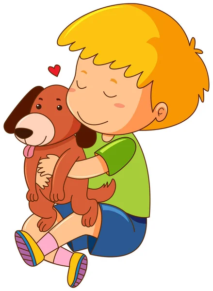 Маленький хлопчик цілує собаку — стоковий вектор