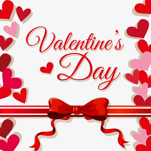 Plantilla de tarjeta de San Valentín con corazones y cinta — Vector de stock