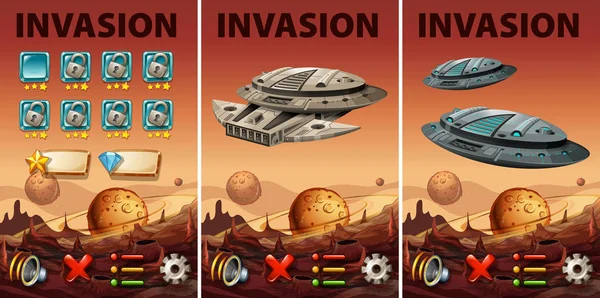 Sjabloon van de game met ruimtethema invasie — Stockvector