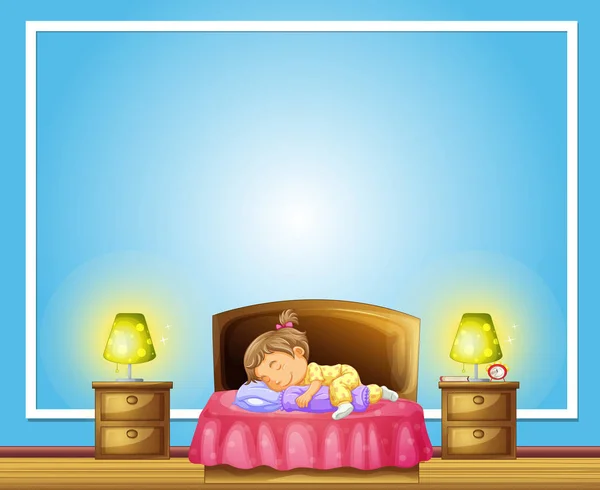 รูปแบบชายแดนกับผู้หญิงนอนบนเตียง — ภาพเวกเตอร์สต็อก