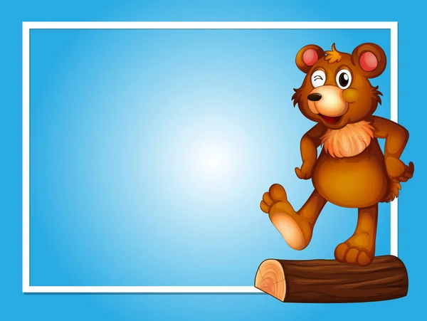 Gabarit de bordure avec ours brun sur bois rond — Image vectorielle