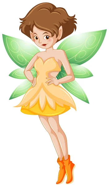 黄色服装和绿色翅膀的仙女 — 图库矢量图片