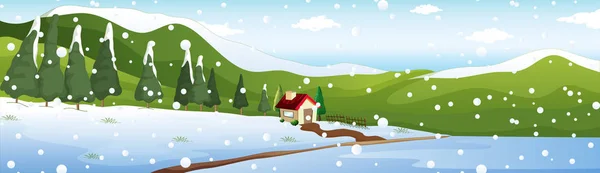 Escena de fondo con casa en invierno — Vector de stock