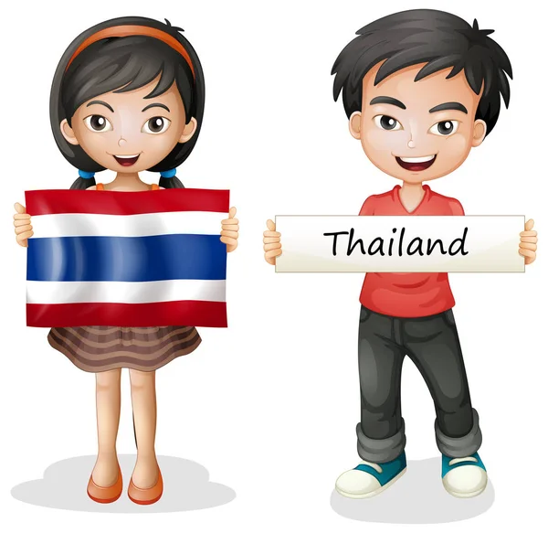 男の子と女の子とタイの旗 — ストックベクタ