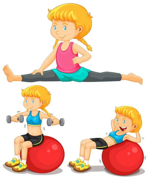 Girl doing exercise with big ball — Stock Vector