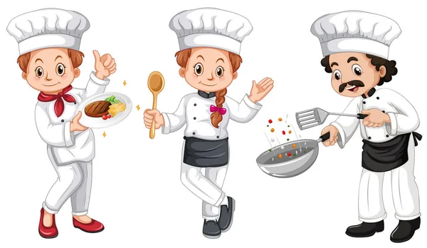 Tres personajes de chefs — Vector de stock