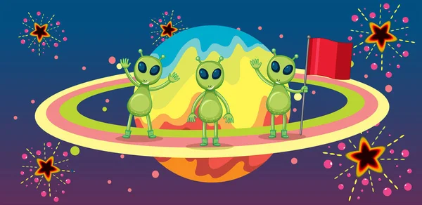 Three aliens on new planet — Stock Vector