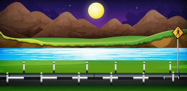 Scène de fond avec route le long de la rivière — Image vectorielle