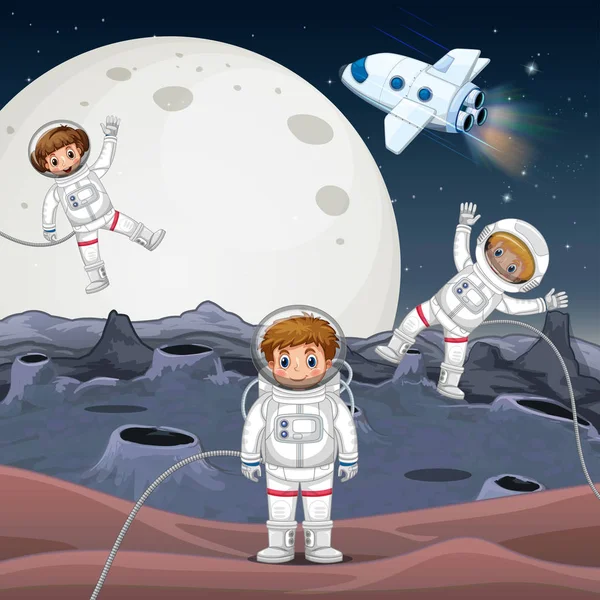 Três astronautas explorando o espaço — Vetor de Stock