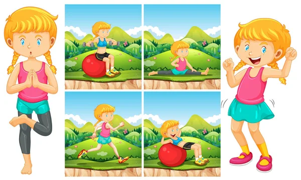Fille faire des exercices dans le parc — Image vectorielle