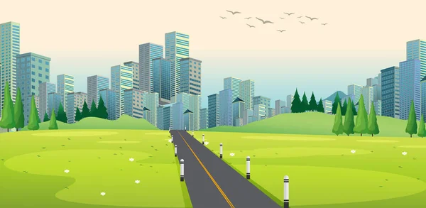 Background scene with road to city — Stock Vector