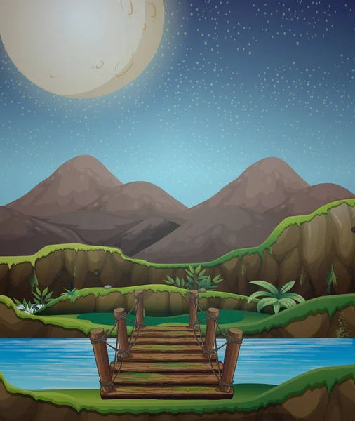 Background scene with fullmoon and river at night