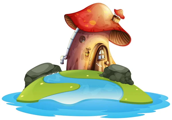 Mushroom house on island — Stock Vector