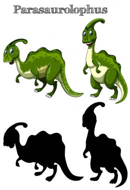 Beyaz zemin üzerine siluet ile iki parasaurolophus
