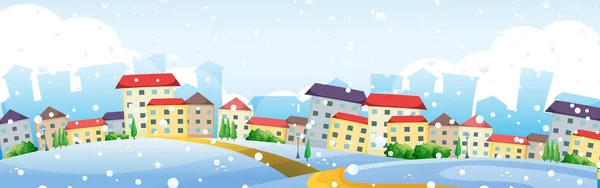 Scene with houses in village in winter — Stock Vector