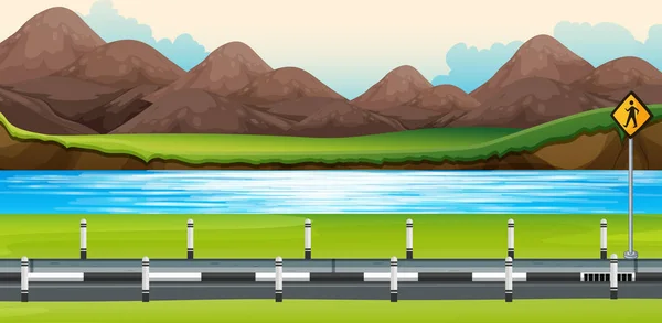 Scène de fond avec rivière le long de la route — Image vectorielle