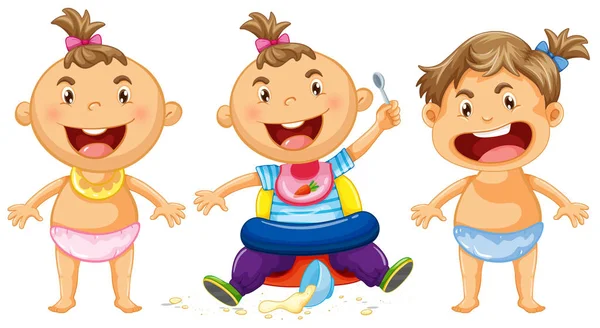 Três bebês com grande sorriso — Vetor de Stock
