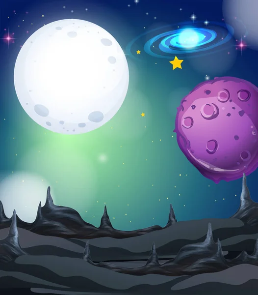 Background scene with fullmoon and stars in space — Stock Vector