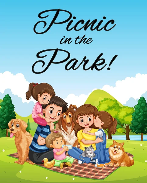 Poster design with family picnic in the park
