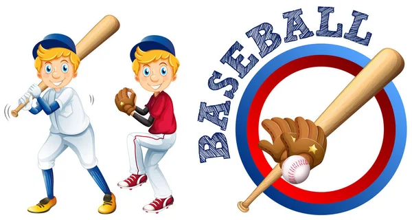 Joueurs de baseball et logo design — Image vectorielle