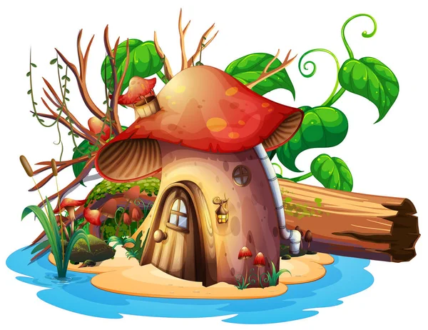 Maison de champignons avec jardin sur l'île — Image vectorielle