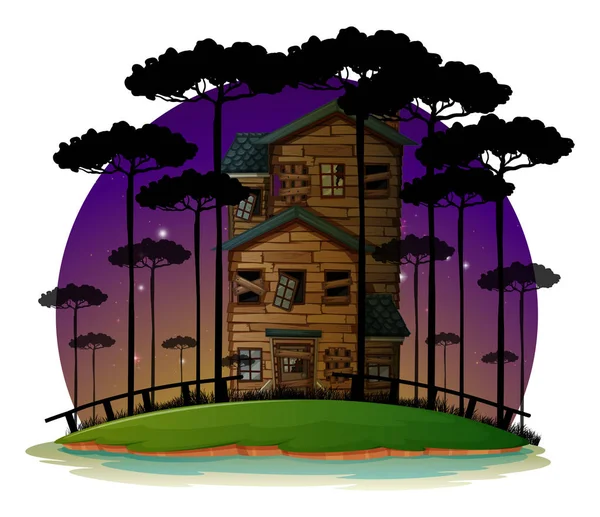 Scene with haunted house at night — Stock Vector