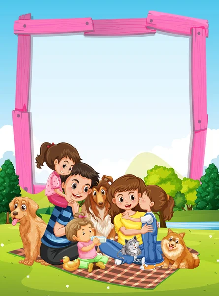 Grenzschablone mit Familie beim Picknick im Park — Stockvektor