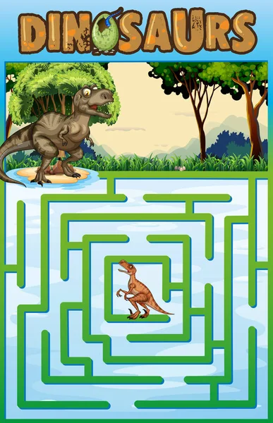 Modello di puzzle con tema dinosauro — Vettoriale Stock