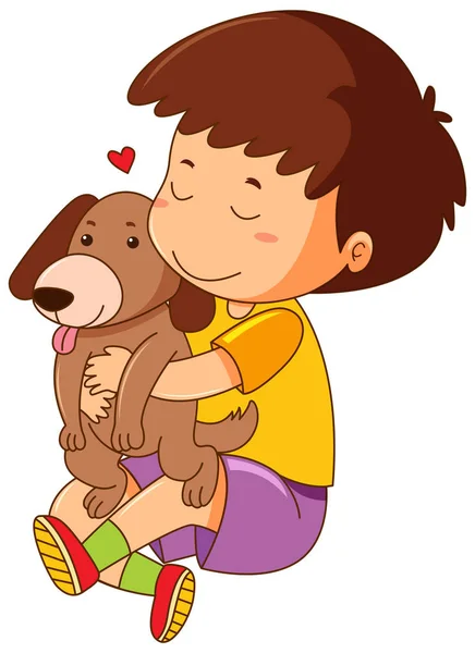 Little boy hugging pet dog — Stock Vector