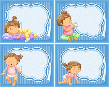Yürümeye başlayan çocuk kızla çerçeve şablon