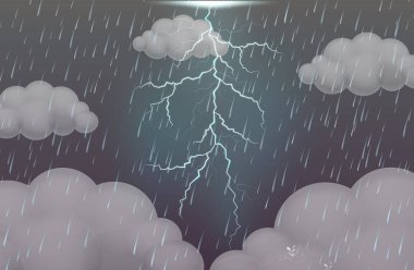 Şiddetli yağmur ve gök gürültüsü ile gri gökyüzü