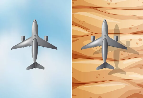Duas cenas com aviões voando —  Vetores de Stock