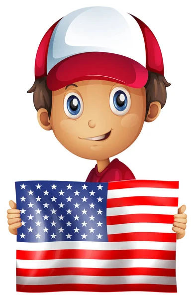Felice ragazzo che tiene bandiera d'America — Vettoriale Stock