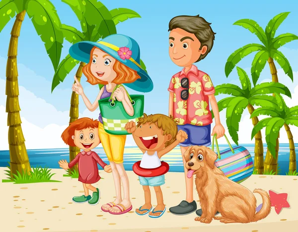 Yaz tatili aile sahilde — Stok Vektör