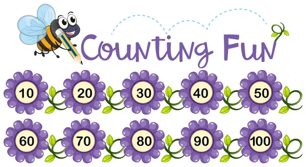 Math poster for counting with bee — Stock Vector