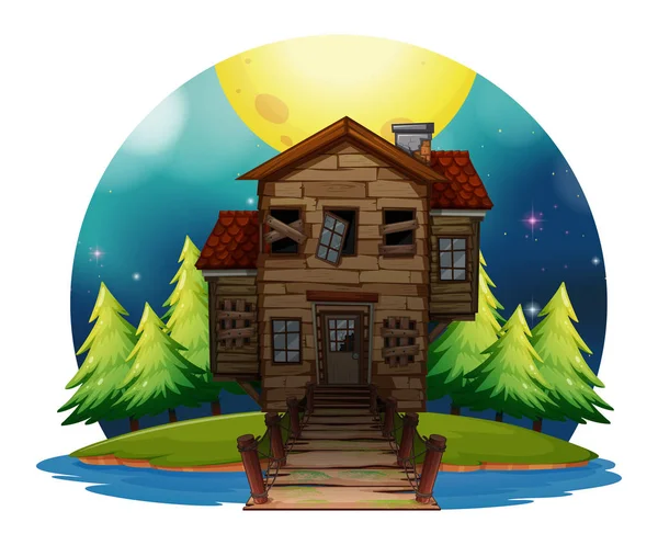 Old wooden house on island — Stock Vector