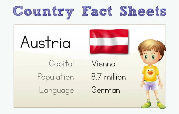 Ülke aslında Avusturya ile flashcard — Stok Vektör