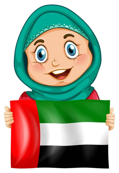 Ragazza carina e bandiera di Emirati Arabi Uniti — Vettoriale Stock