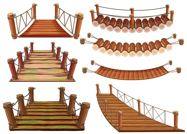 Wooden bridges in different designs — Stock Vector