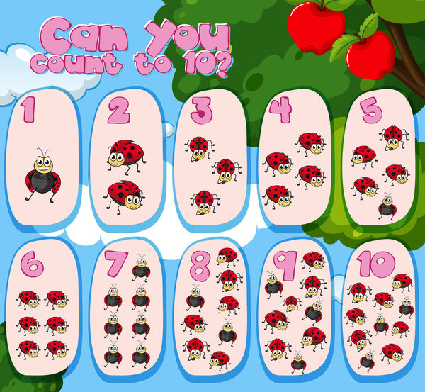 Считаю от одного до десяти божьими коровками
