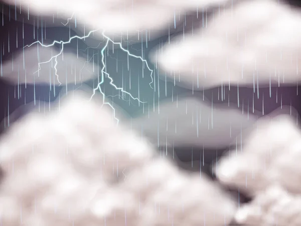 天空背景与闪电和雨 — 图库矢量图片