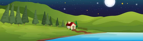 Escena de fondo con casita junto al lago — Vector de stock