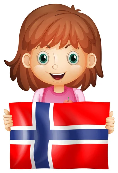 Sevimli kız ve Norveç bayrağı — Stok Vektör